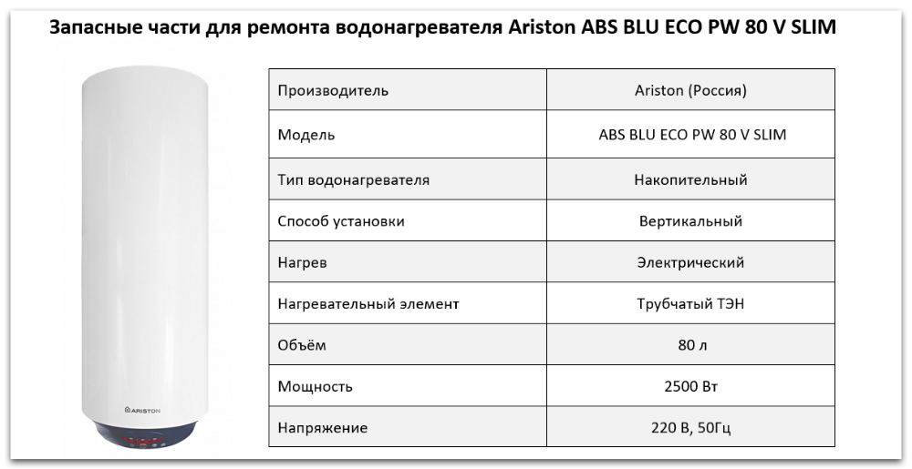 Купить запчасти Ariston ABS BLU ECO PW 80 V SLIM в Смоленске